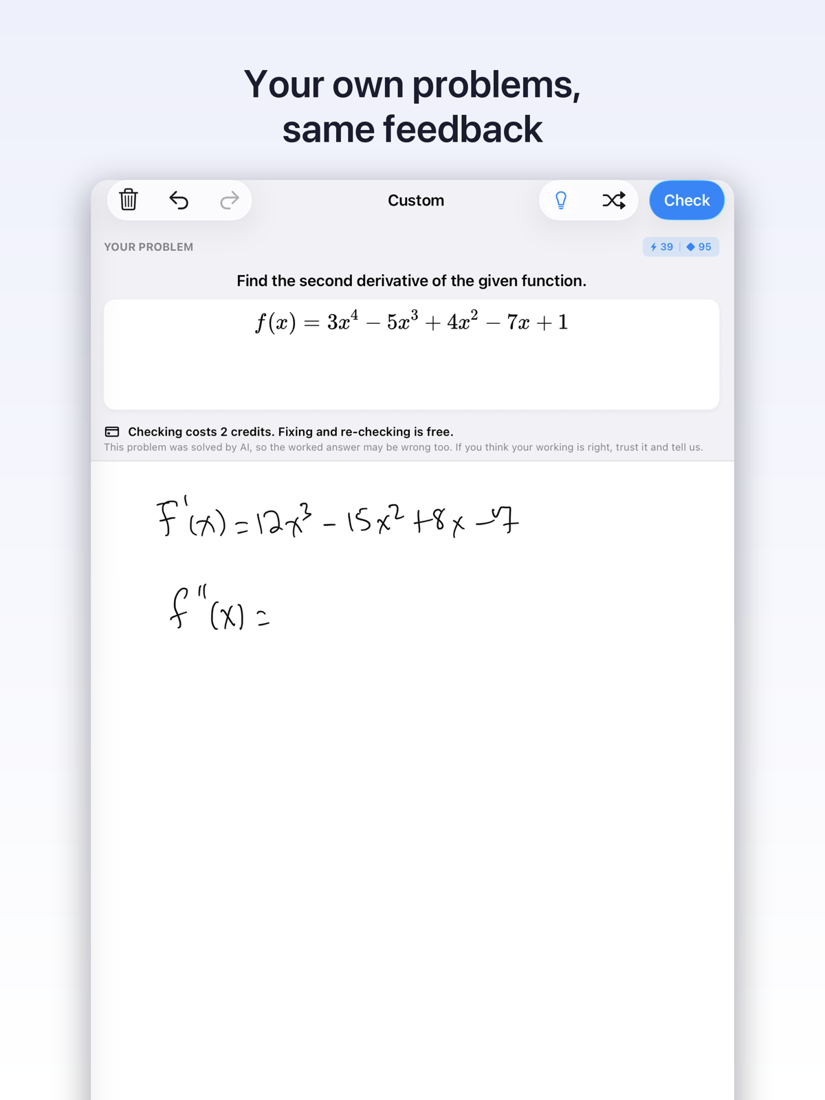 Homework photo and custom problem help in EulerPad